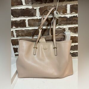 Kate Spade large laptop tote from the Evange work bag tote line, warm beige